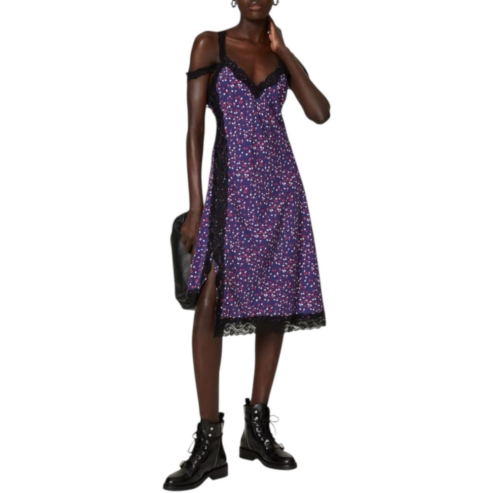 KOCHE COLLECTIVE Designer Purple Lace Trim Romantic Slip Dress 36 / 4‎
